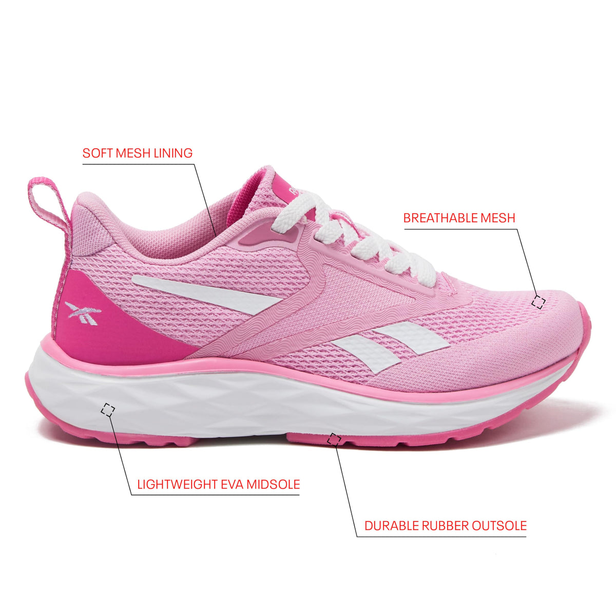 Reebok Aniwa Athletic Kids Shoes for Girls and Boys, Pink/Pink/White, 12