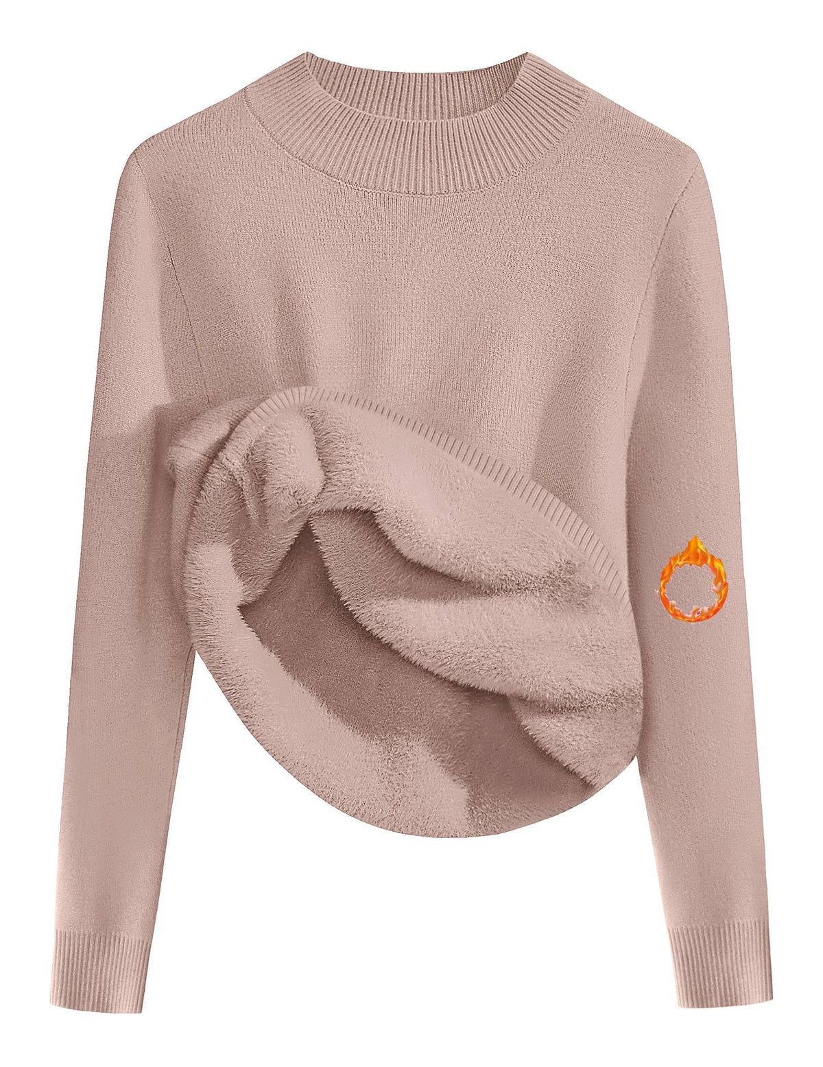 Zeagoo Women's Fleece Sherpa Lined Sweater Mock Neck Long Sleeve Thermal Shirt 2026 Fall Winter Fuzzy Knit Jumper Tops Khaki M
