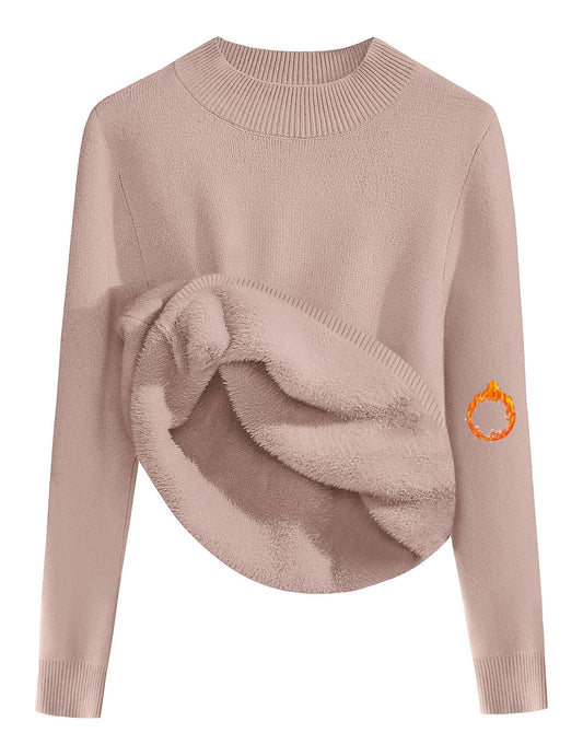 Zeagoo Women's Fleece Sherpa Lined Sweater Mock Neck Long Sleeve Thermal Shirt 2026 Fall Winter Fuzzy Knit Jumper Tops Khaki M