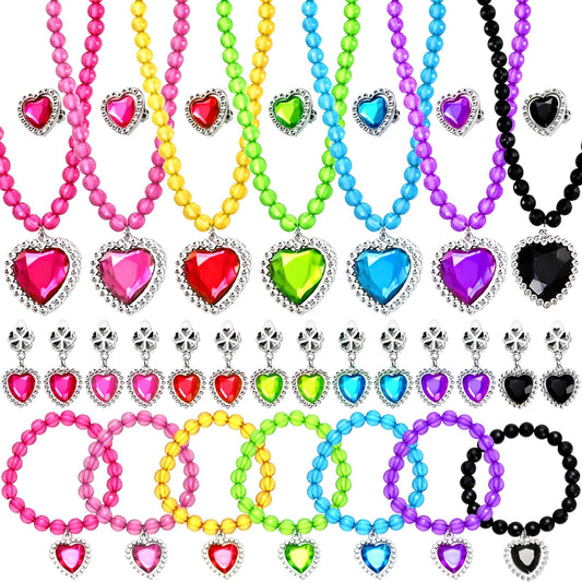 Coloch 7 Sets Dress up Jewelry, Jewelry Princess Pretend Toy with Bracelet, Necklace, Ring and Earrings, Cosplay Jewelry Set for Party