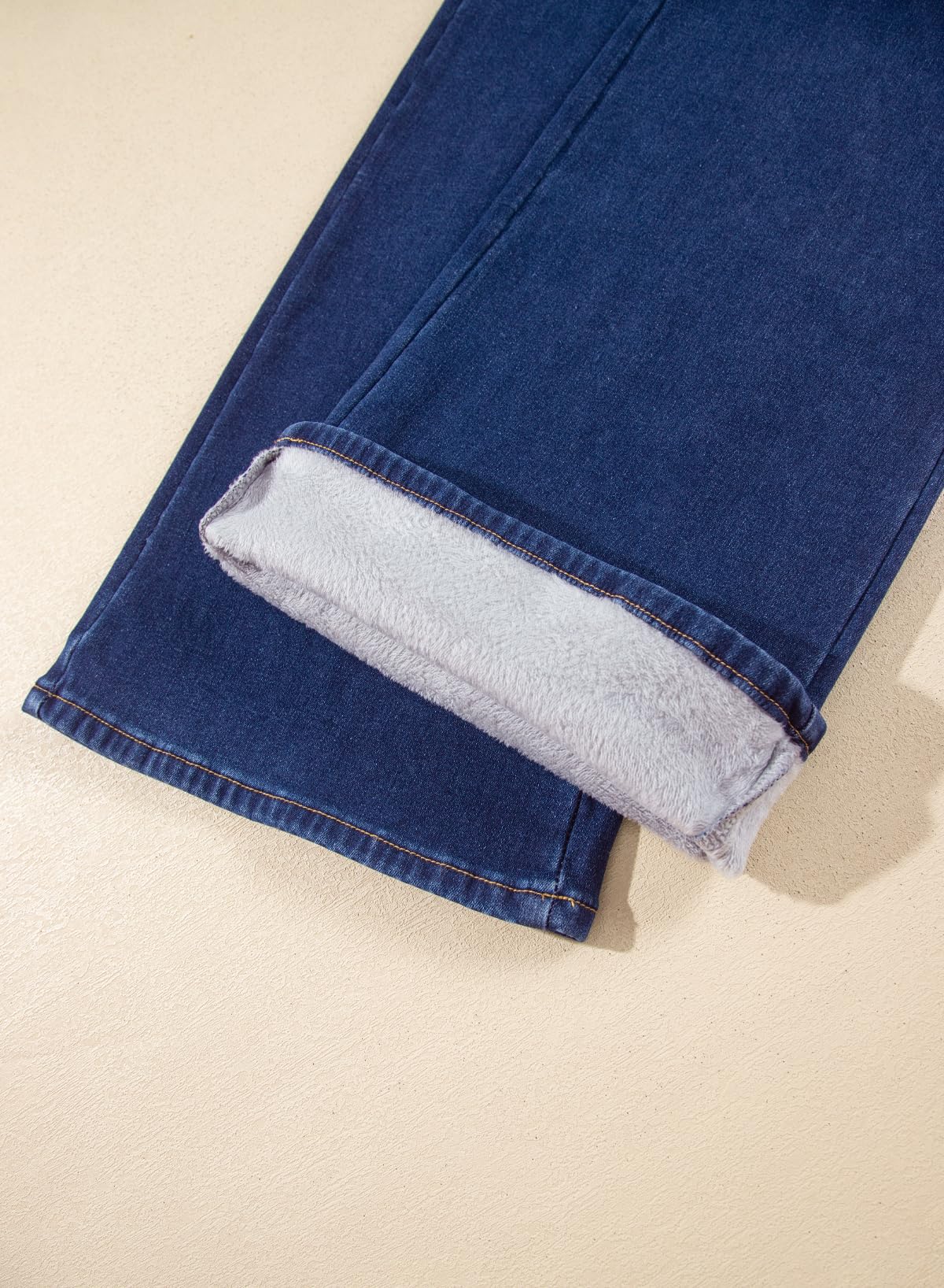 Sidefeel Women's Winter Jeans Wide Leg Fleece Lined Jeans Size 14 Dark Blue