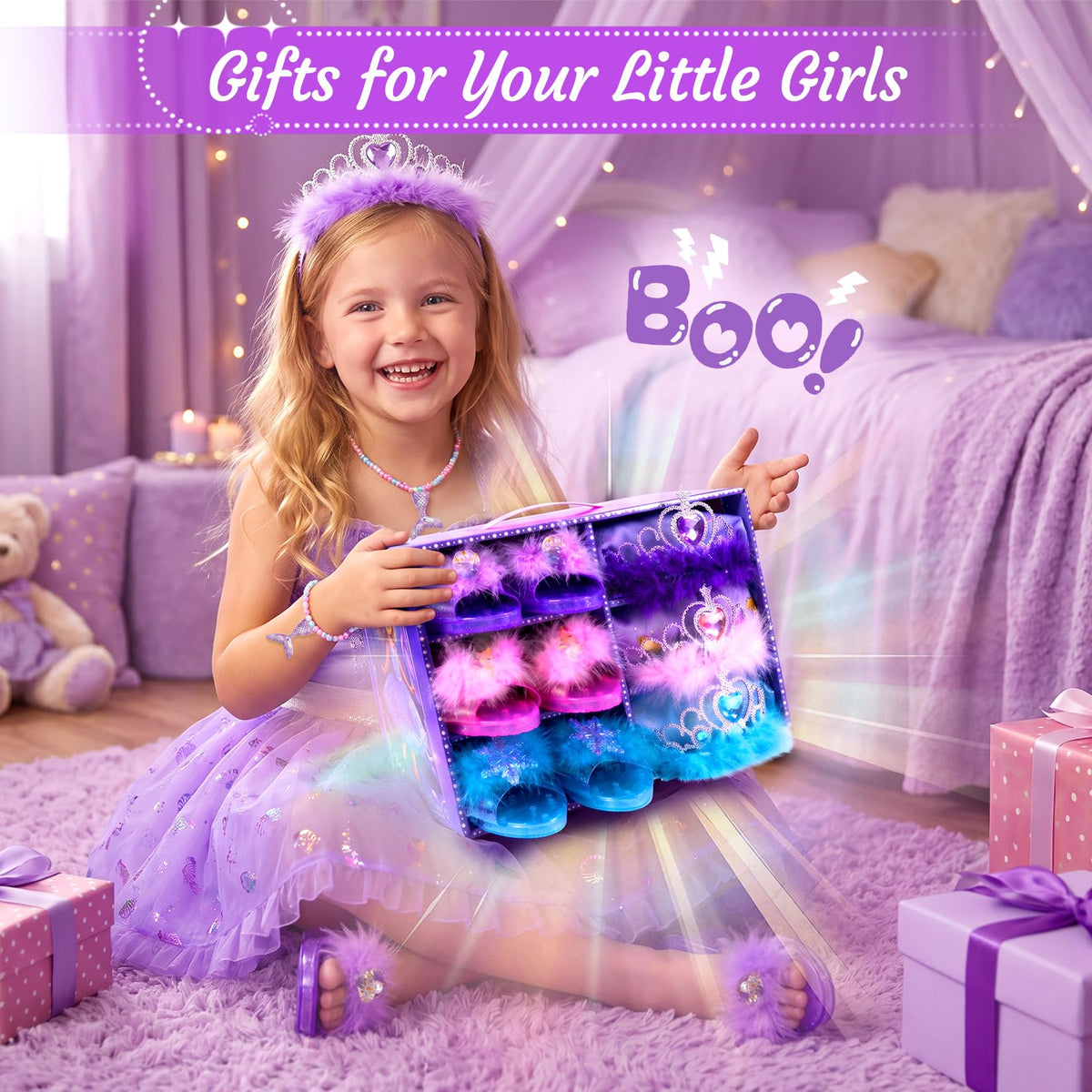 HAMSILY Princess Dress Up Clothes for Girl with Shoes, Jewelry and Purse