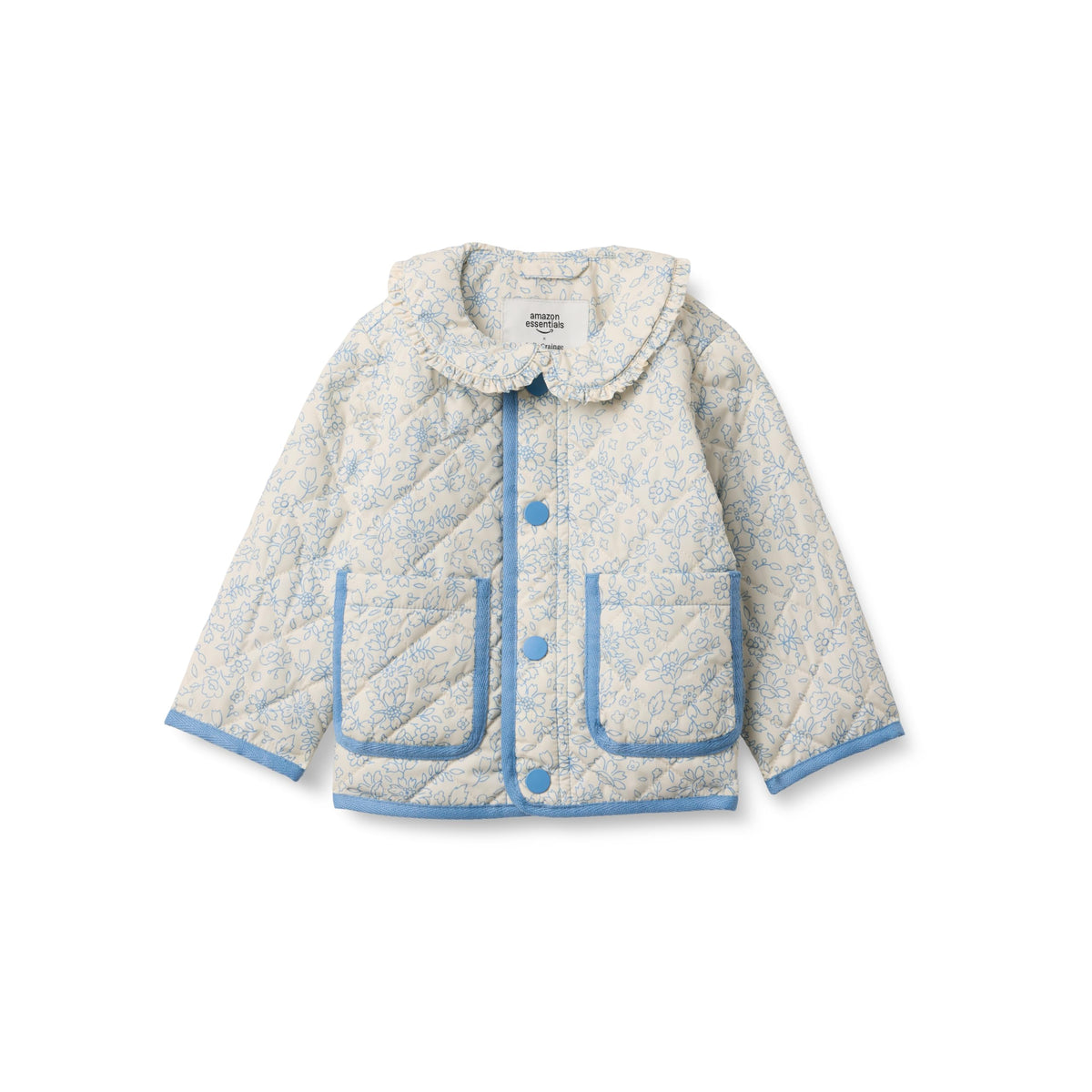 Amazon Essentials X Sofia Grainge Unisex Babies' Midweight Field Jacket with Ruffle, Ivory Blue Outlined Blooms, 3T