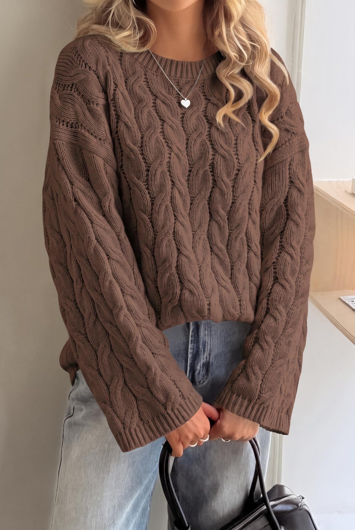 Cicy Bell Womens Oversized Cable Knit Sweaters Long Sleeve Chunky Pullover