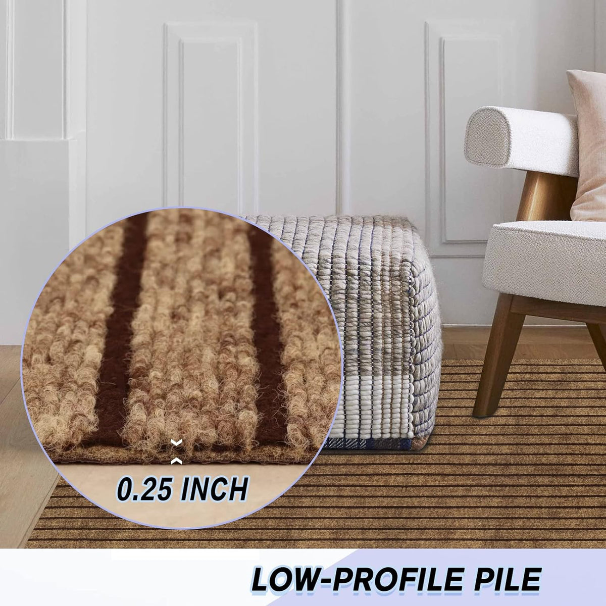 Custom Size Backed Non-Slip Area Rugs Runner, Easy Clean, Waterproof Runner Rugs for Hallway Entryway, Kitchen, Laundry, 3FT x 60FT, Brown Stripe