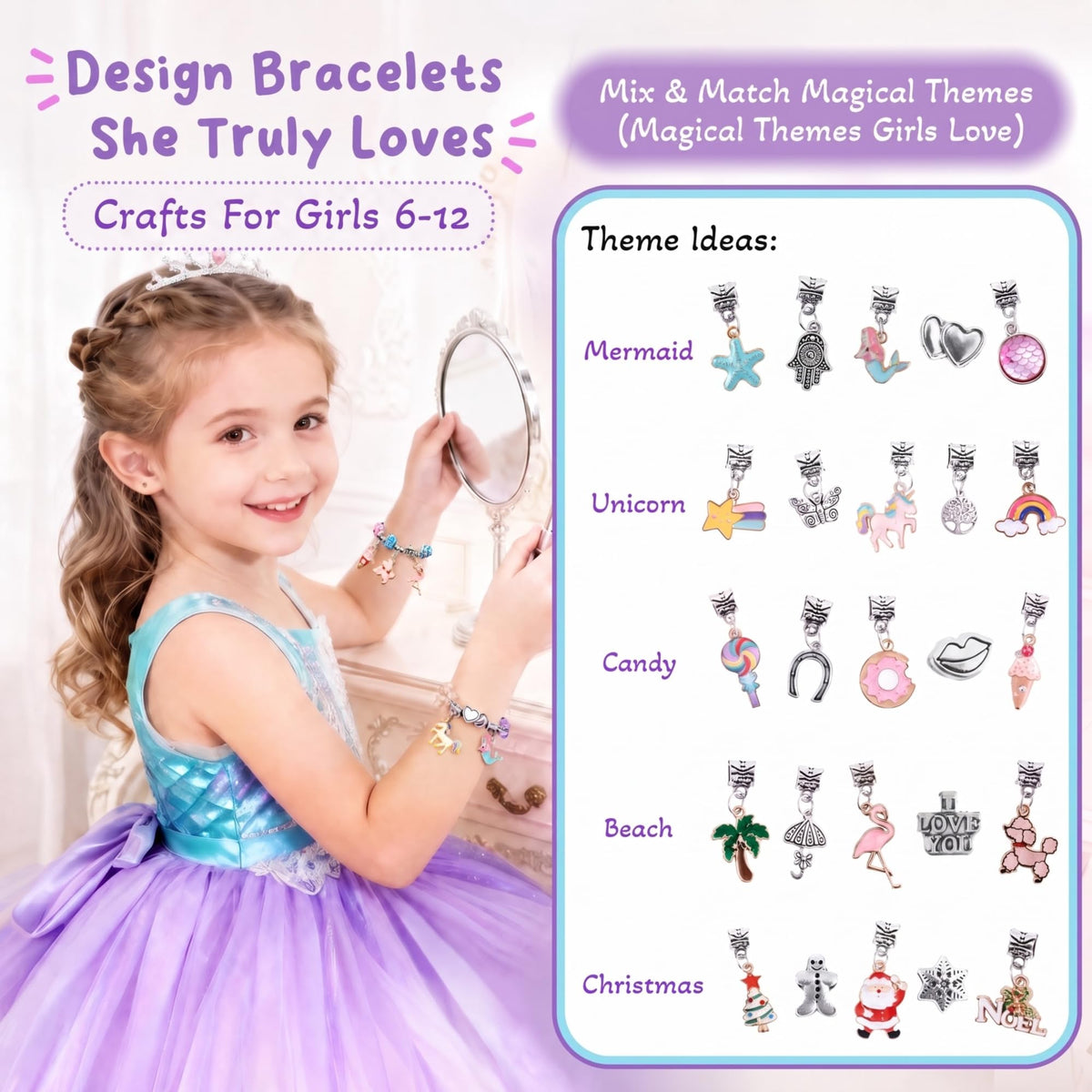 Charm Bracelet Making Kit & Unicorn/Mermaid Girl Toy- ideal Crafts for Ages 8-12 Girls who Inspire Imagination and Create Magic with Art Set and Jewelry Making Kit