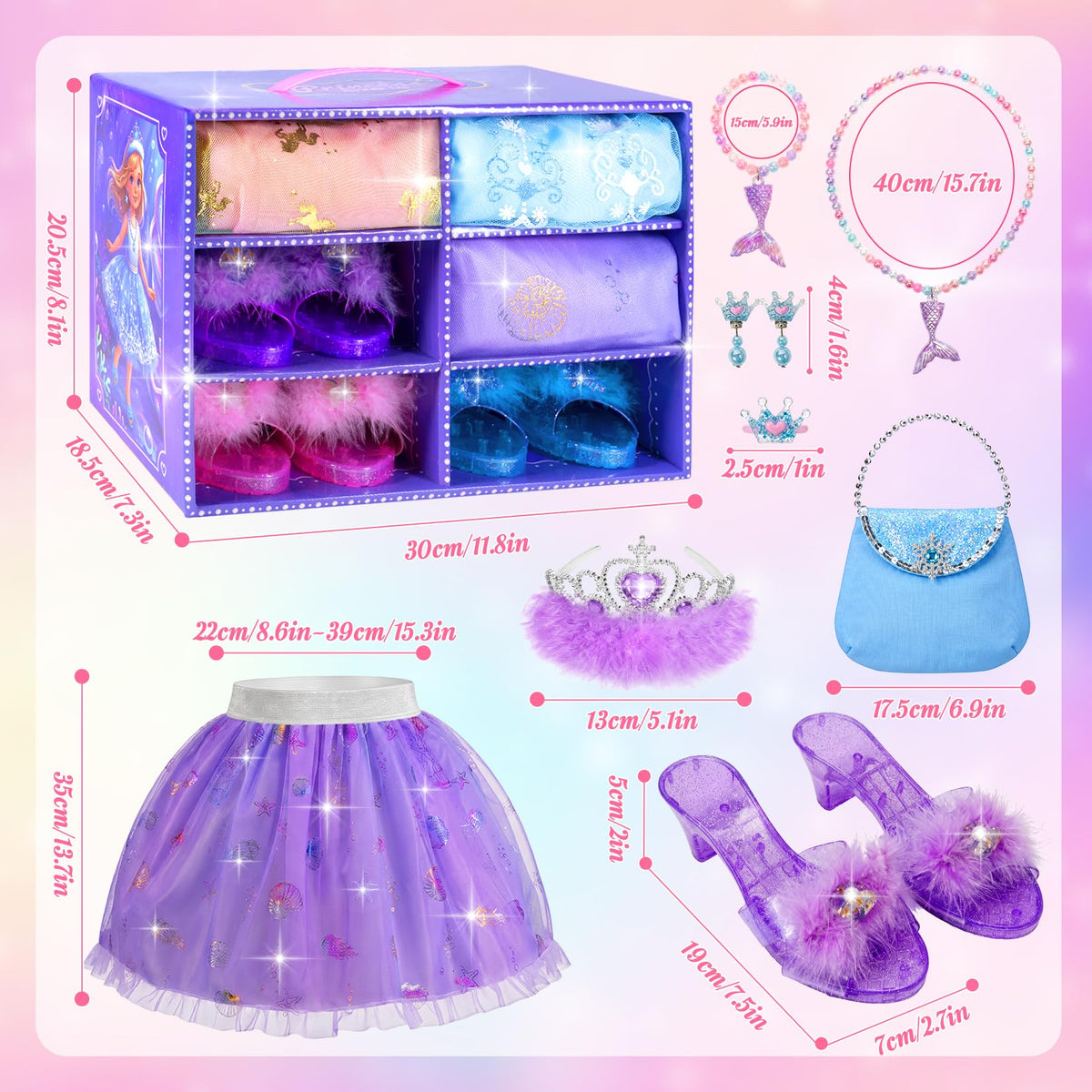 HAMSILY Princess Dress Up Clothes for Girl with Shoes, Jewelry and Purse