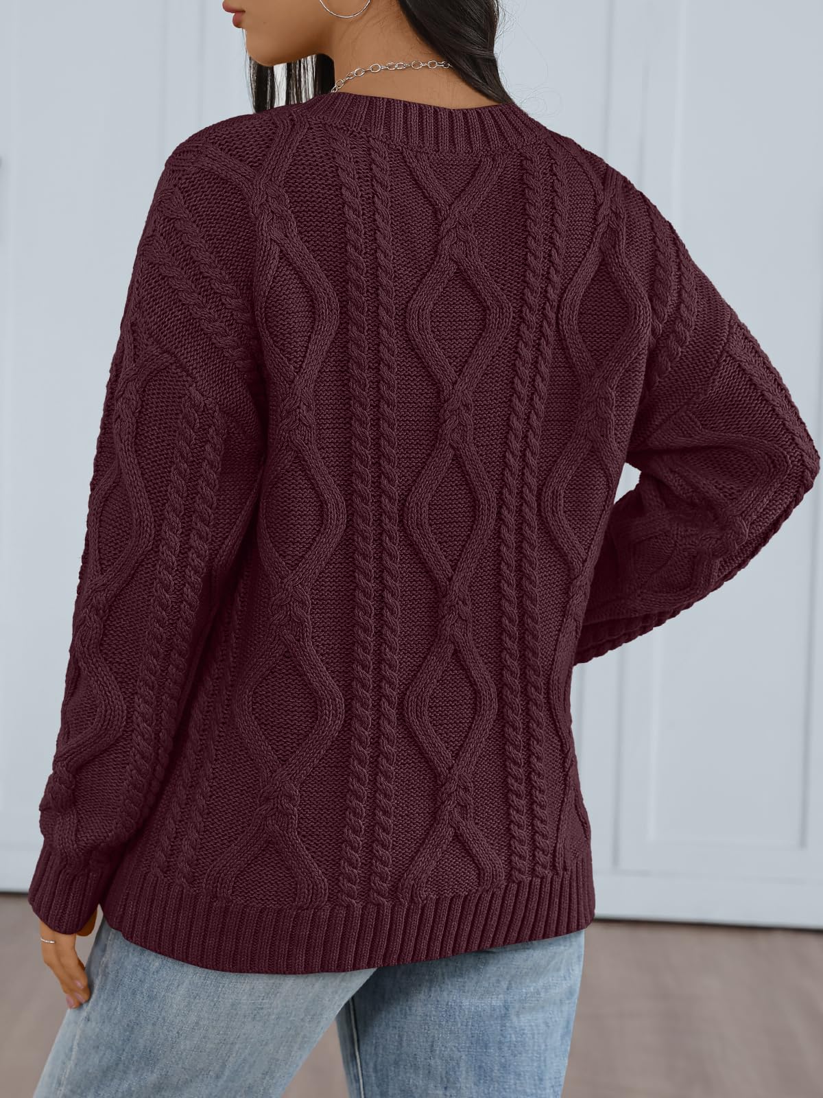 Trendy Queen Womens V Neck Cable Knit Sweaters Oversized Cozy Fall Pullover