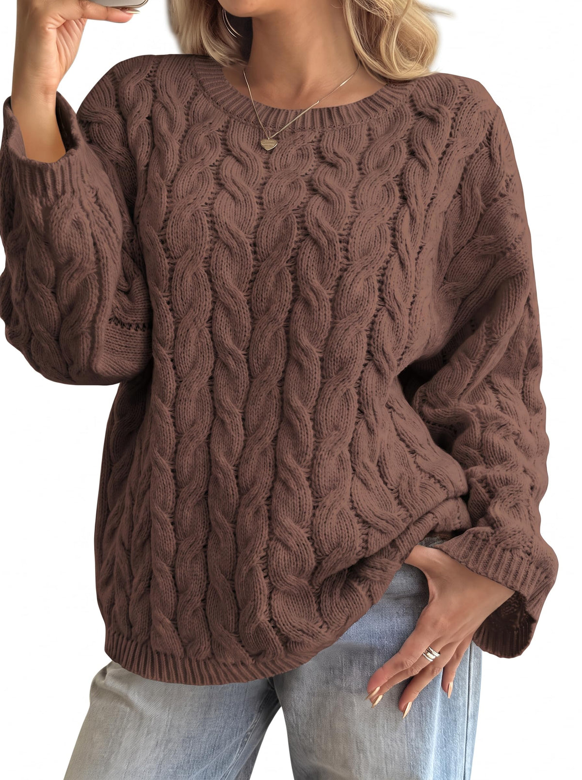 Cicy Bell Womens Oversized Cable Knit Sweaters Long Sleeve Chunky Pullover