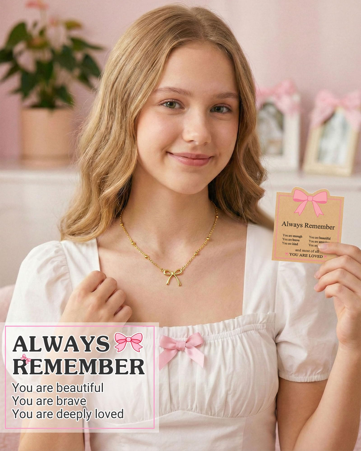 UNGENT THEM Bow Necklace Jewelry Tween Teen Girl Gifts Trendy Stuff Cute Girly Preppy Things 8 10 12 14 16 18 13 11 9 Year Old Birthday Teenage Girls Gift Ideas