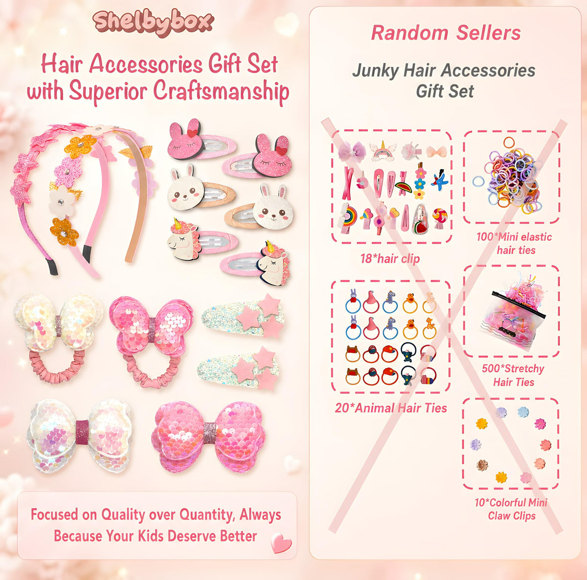 Hair Accessories for Girls Gift Set - Girl Hair Accessories Kit for Kids Ages 4-8, Pink Hair Clips, Barrettes, Ponytail Ties, Bows, Headbands, Mirror & Unicorn Comb, Toddler Hair Set