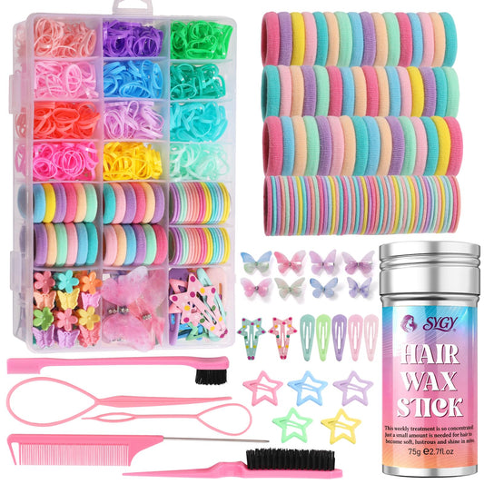 Hair Accessories for Girls, 1350P Colorful Hair Ties with 44P Hair Clips