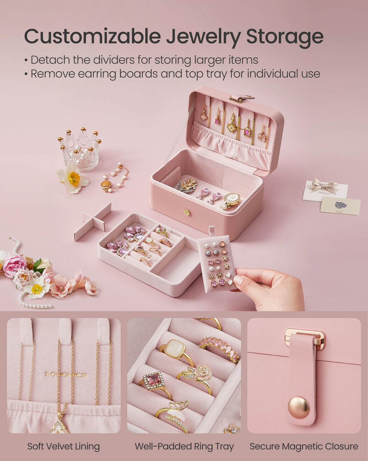 SONGMICS Travel Jewelry Organizer, 2-Layer Portable Jewelry Box Case