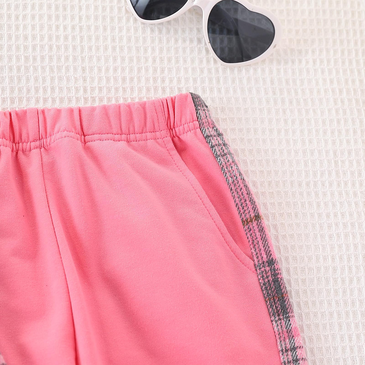 EDFTM 2Pcs Girls Clothes Zip Up Plaid Flannel Sweatshirt and Jogger Sweatpants for Kids Fall Winter Spring Outfits Pink 7-8 Years