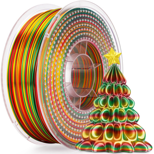 AMOLEN Silk PLA 3D Printer Filament, Gold Red Green for Christmas, 1kg