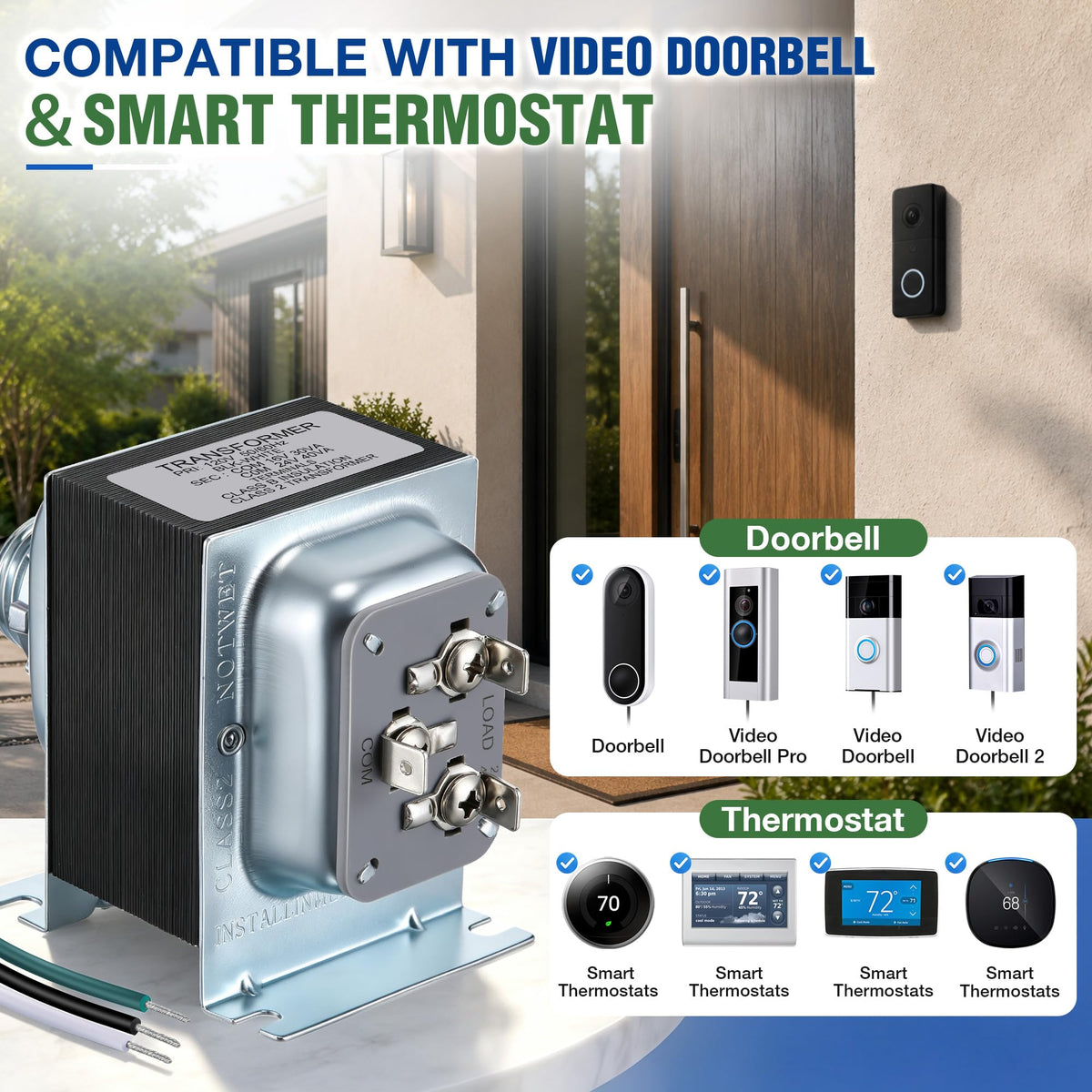Dual-Volt 16V 30VA and 24V 40VA Doorbell Transformer for Wired Doorbells