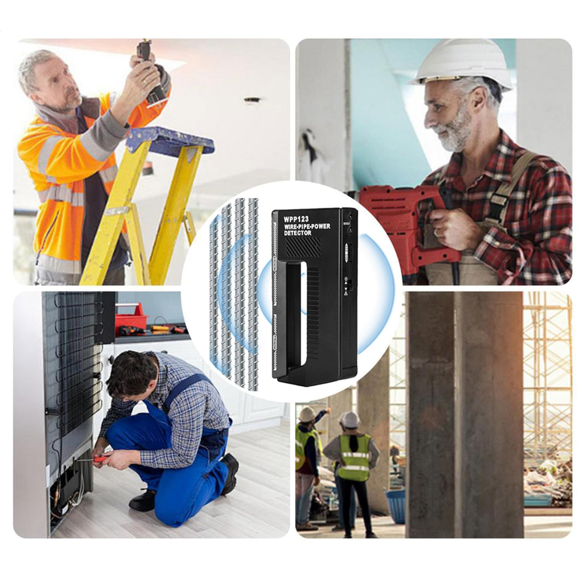 WPP123 High Sensitivity in-Wall Detector, Metal Detector, Wire Detector, Adjustable Alarm, Multi-Functional Scanner, Suitable for Adults, Durable Plastic Body, Black