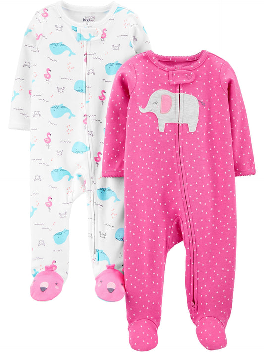 Simple Joys by Carter's Baby Girls' 2-Pack 2-way Zip Cotton Footed Sleep and Play