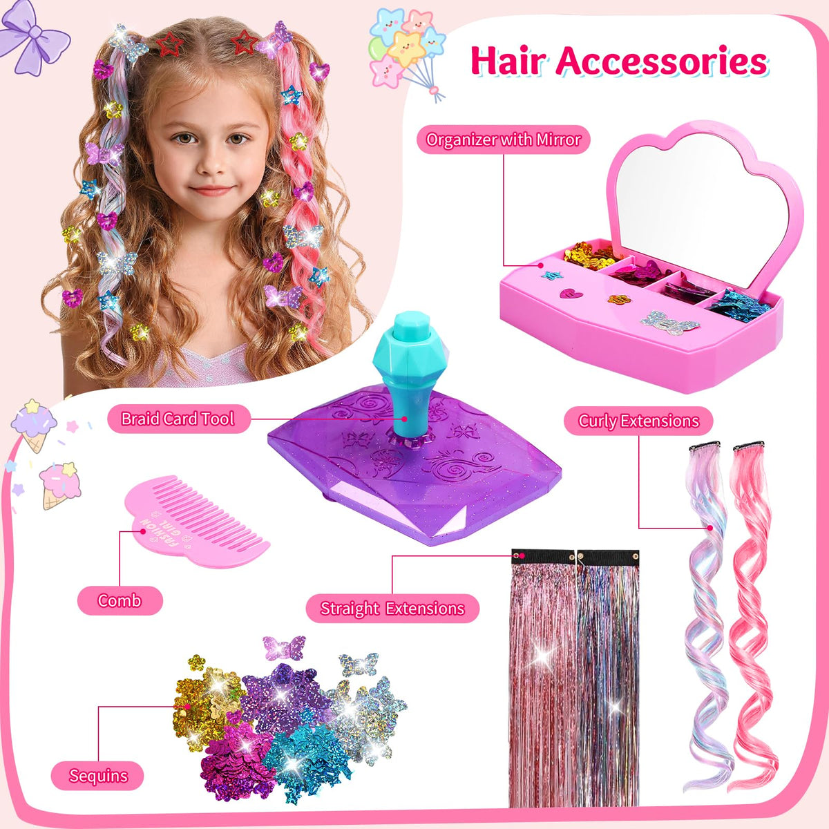 Pluspace Hair Gem Stamper Kit for Girls Ages 6-15, 600+ Hair Gems
