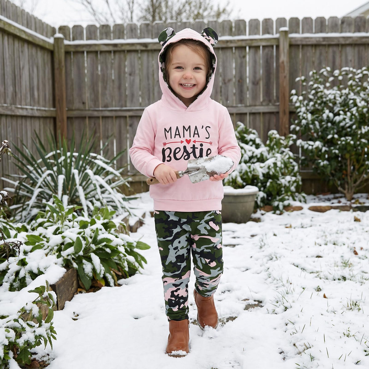 FYBITBO 2Pcs Baby Girls Fall Winter Clothes Mamas Bestie Hoodie Sweatshirt Tops & Camo Pants Outfits Clothing Sets (Pink Camo, 12-18 Months)