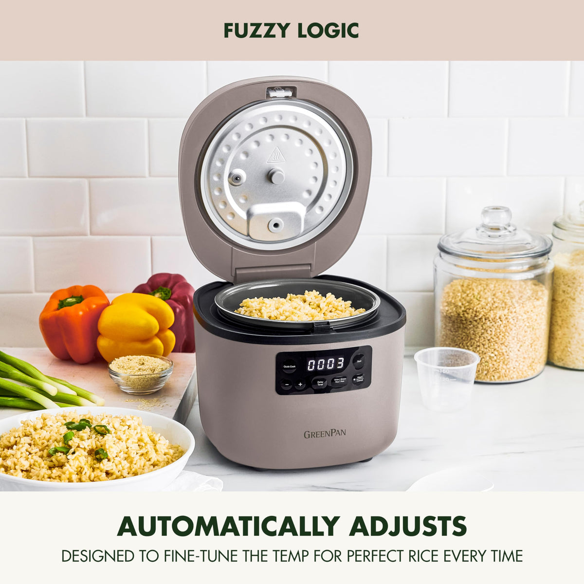 GreenPan Advanced Rice Cooker, 4-Cups Uncooked/8-Cups Cooked, Clay