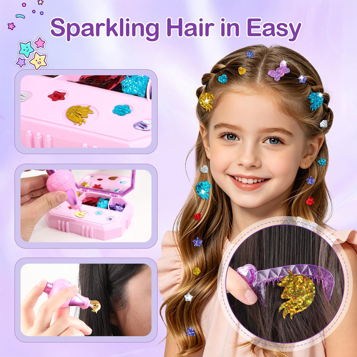 GlamLoops Hair Gem Stamper Kit ��� Hair Jewelry & Bling Craft Toys for Girls ��� Sparkling Hair Accessories with Glitter Sequins ��� DIY Hair Arts Crafts ��� Birthday Gifts for 5 6