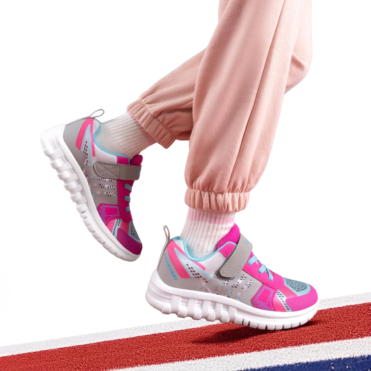 DREAM PAIRS Kids Sneakers Running,Grey/Fuchsia/Blue,13 Little Kid