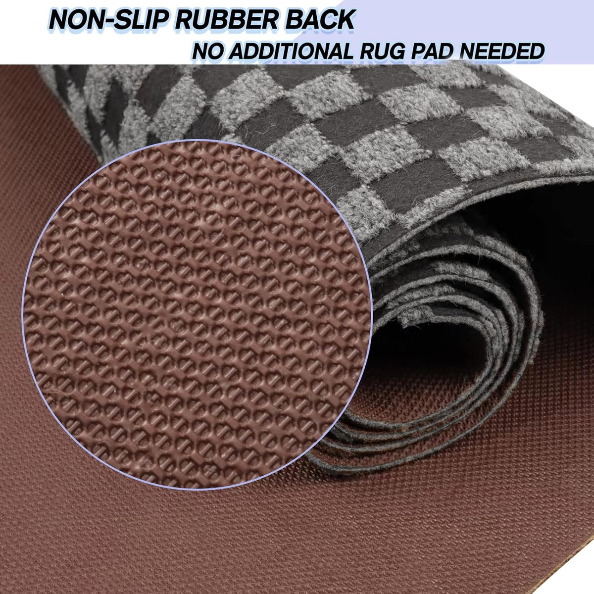 Custom Size Backed Non-Slip Area Rugs Runner, Easy Clean, Waterproof Runner Rugs for Hallway Entryway, Kitchen, Laundry, 3FT x 55FT, Gray Checkered