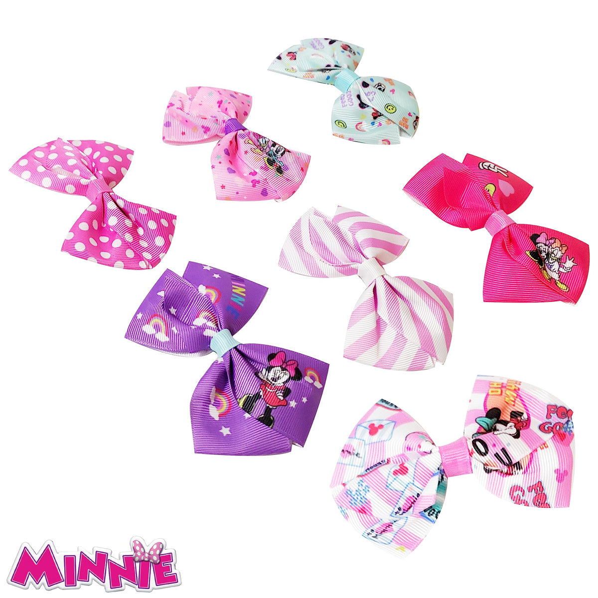 Disney Minnie Mouse Hair Bows - Hair Accessories Gift Set - Minnie Hair Bow - 7 Pcs 4 Inch Bundle - Hair Bows for Girls - Minnie on each clip - Alligator Clip - Ages 3 +