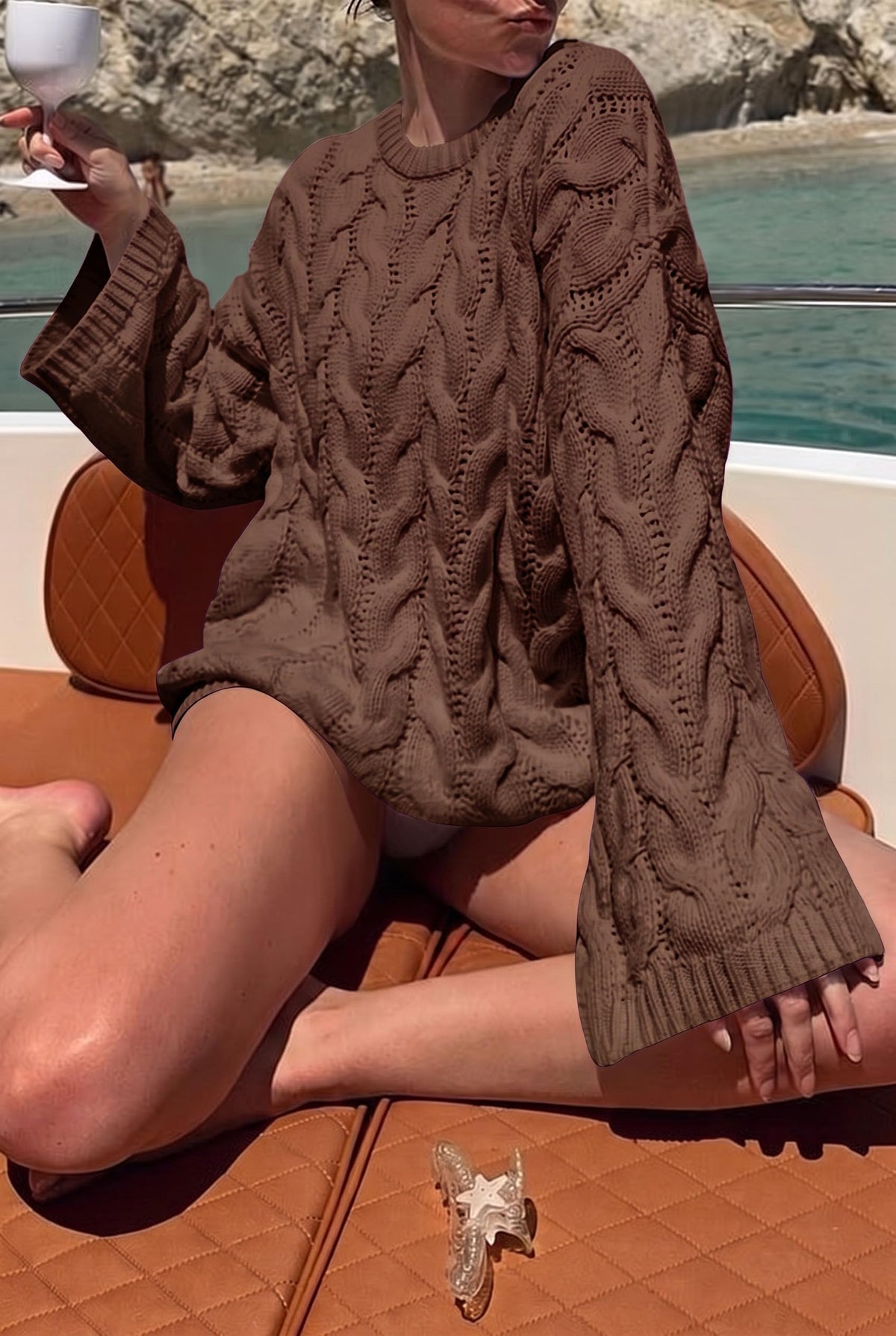 Cicy Bell Womens Oversized Cable Knit Sweaters Long Sleeve Chunky Pullover