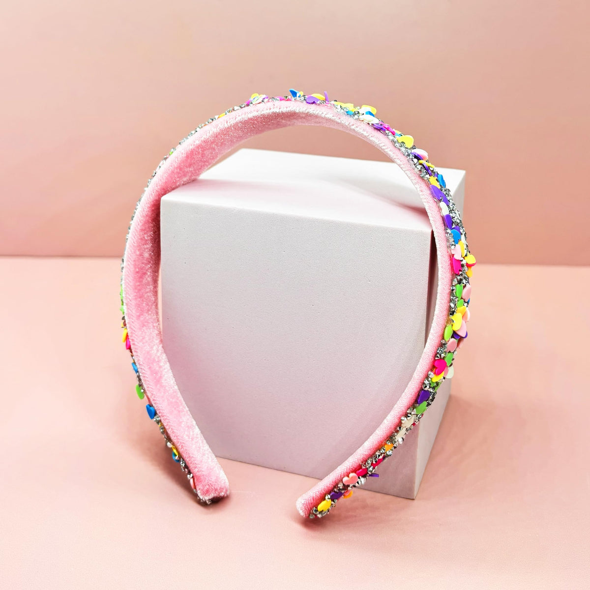 FROG SAC Headbands for Girls - Heart Head Bands for Kids, Wide Rainbow Hair Band for Little Girl, Sparkly Hair Accessories for Toddler Children, Easter Basket Stocking Stuffers (Rainbow Hearts)