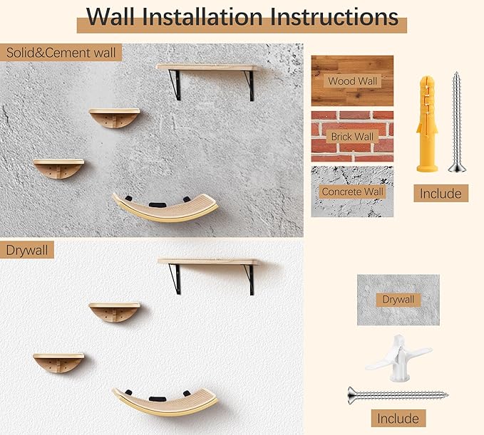 Cat Wall Shelf with Curved Hammock Bed, Wall Mounted Cat Perch with Beige Soft Foam Cushion, Floating Wall Furniture for Climbing, Sleeping & Lounging