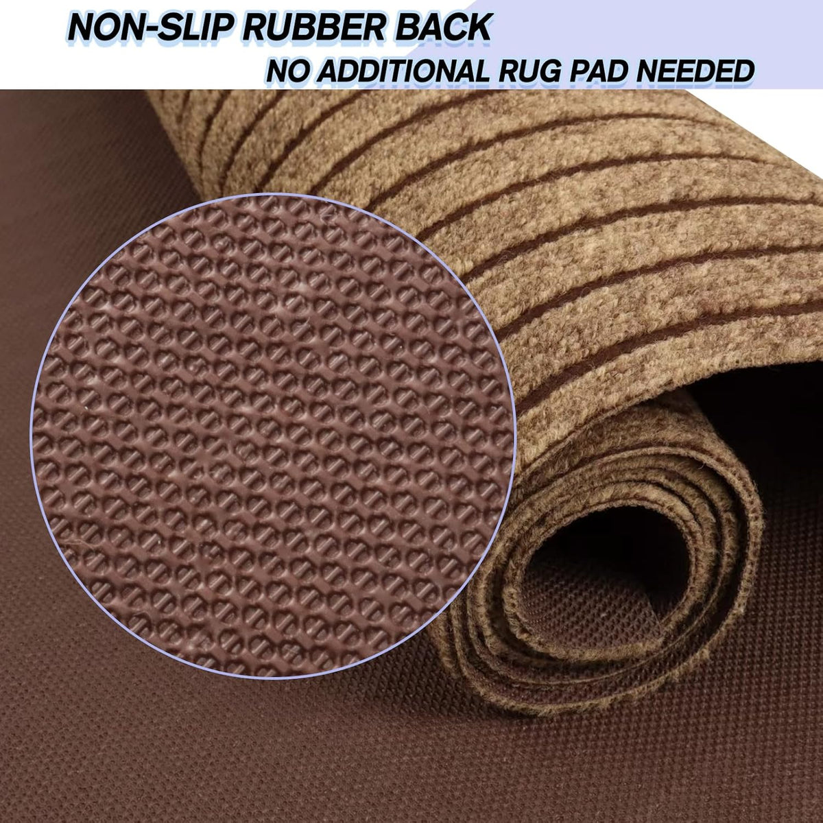 Custom Size Backed Non-Slip Area Rugs Runner, Easy Clean, Waterproof Runner Rugs for Hallway Entryway, Kitchen, Laundry, 3FT x 60FT, Brown Stripe