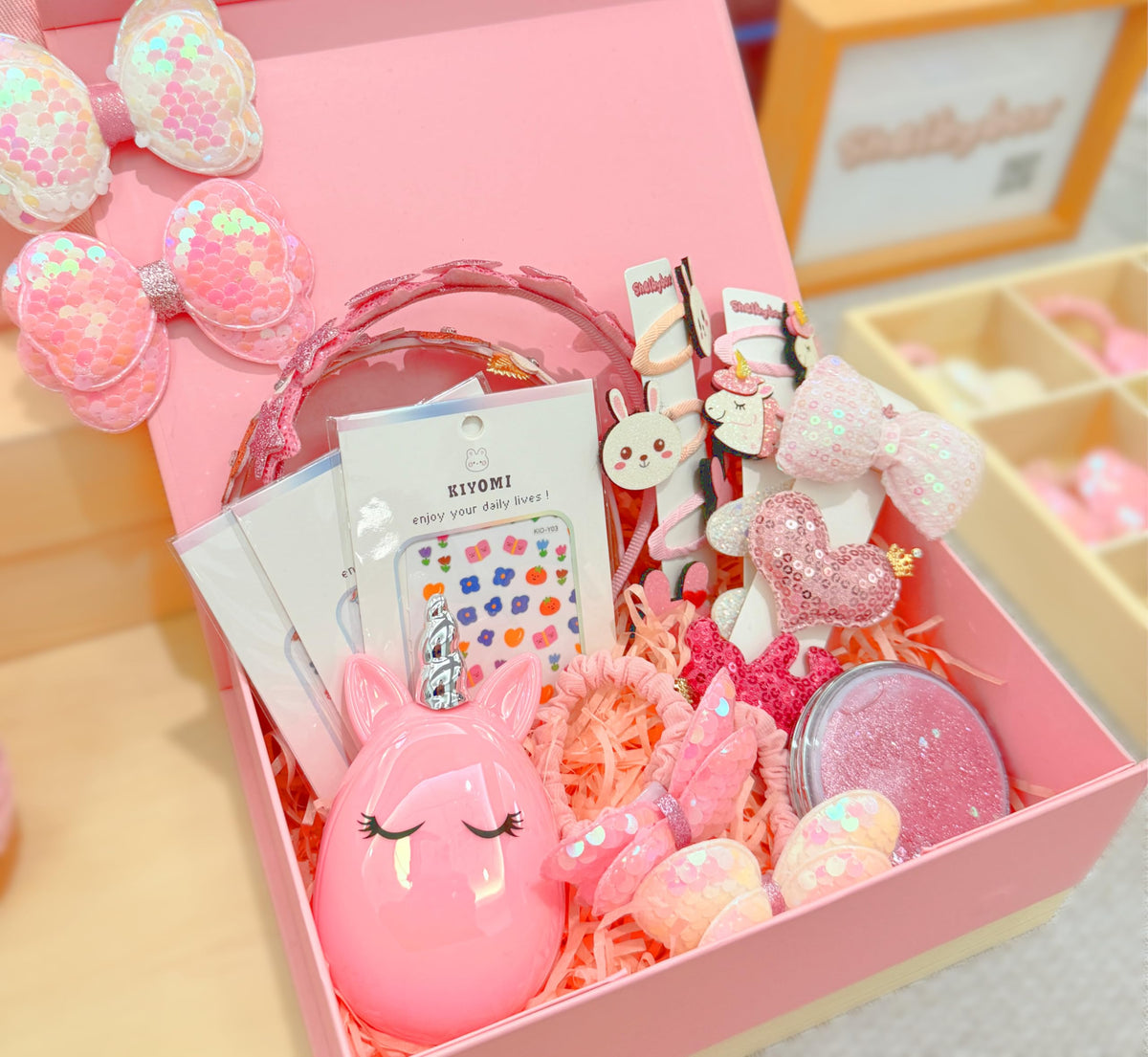 Hair Accessories for Girls Gift Set - Girl Hair Accessories Kit for Kids Ages 4-8, Pink Hair Clips, Barrettes, Ponytail Ties, Bows, Headbands, Mirror & Unicorn Comb, Toddler Hair Set