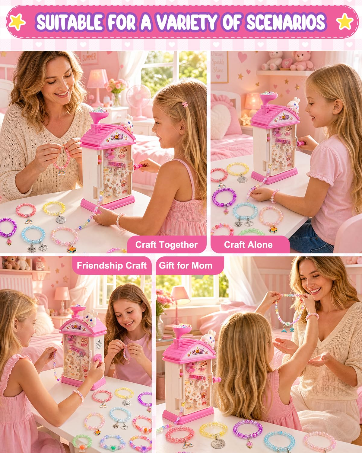 Bracelet Making Kit, 800+ Beads Hand-Crank Birthday Gift for Girls 6-12