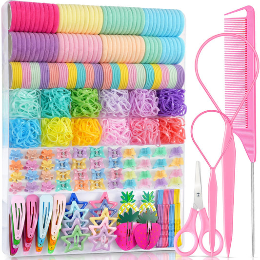 IKOCO 826PCS Hair Accessories for Girls, Elastic Hair Ties with Colorful Clips and Tools