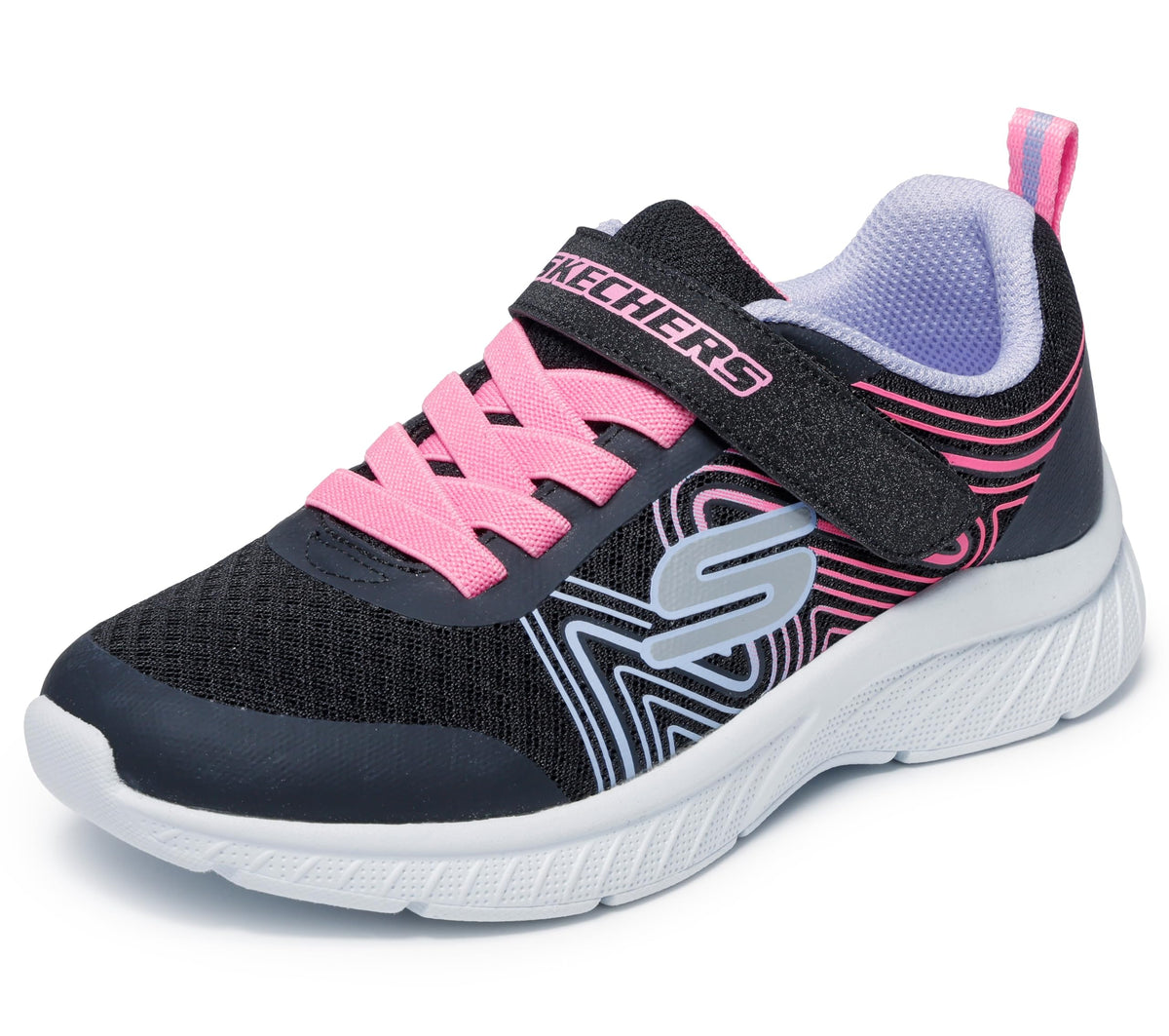 Skechers Unisex-Child Microspec Plus - Swirl Sweet Sneaker, Black/Multi, 2 Little Kid