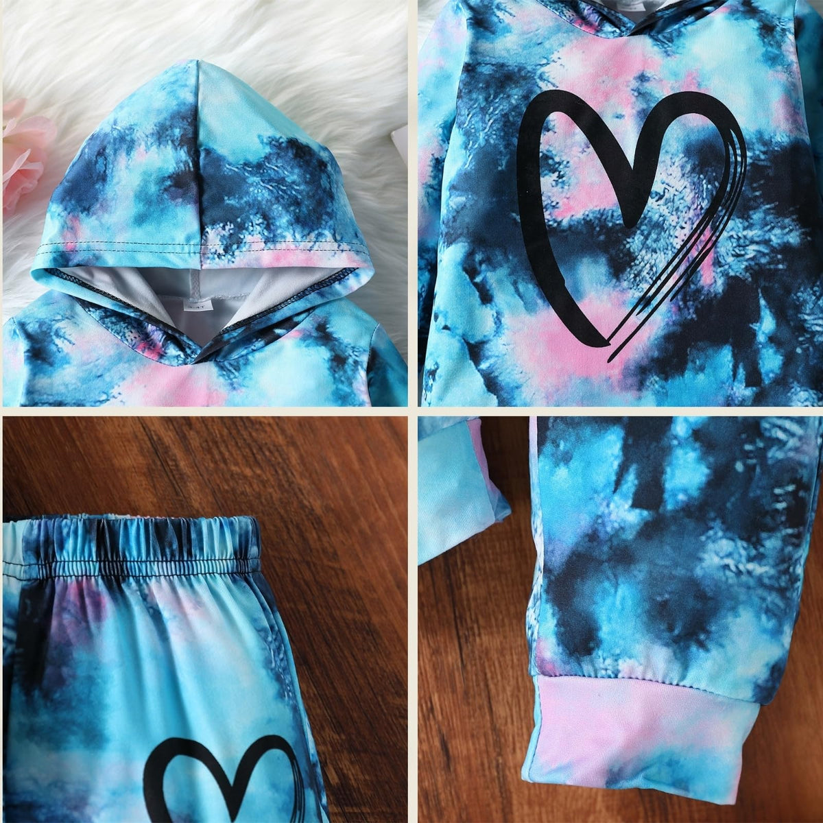 GOLLUNER Girls Tie-Dye Hoodie Set