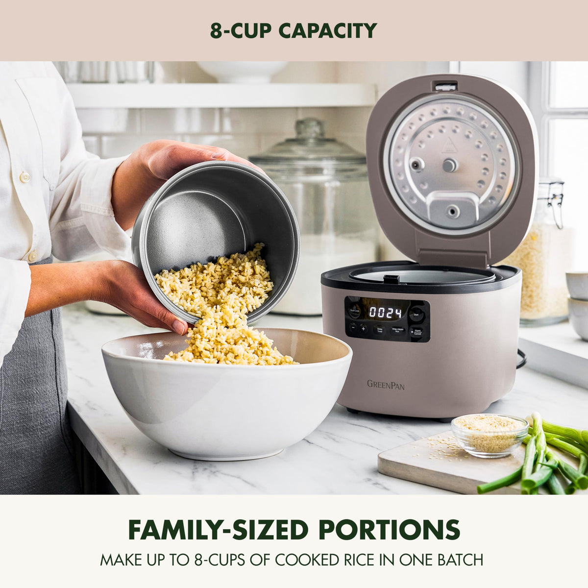 GreenPan Advanced Rice Cooker, 4-Cups Uncooked/8-Cups Cooked, Clay