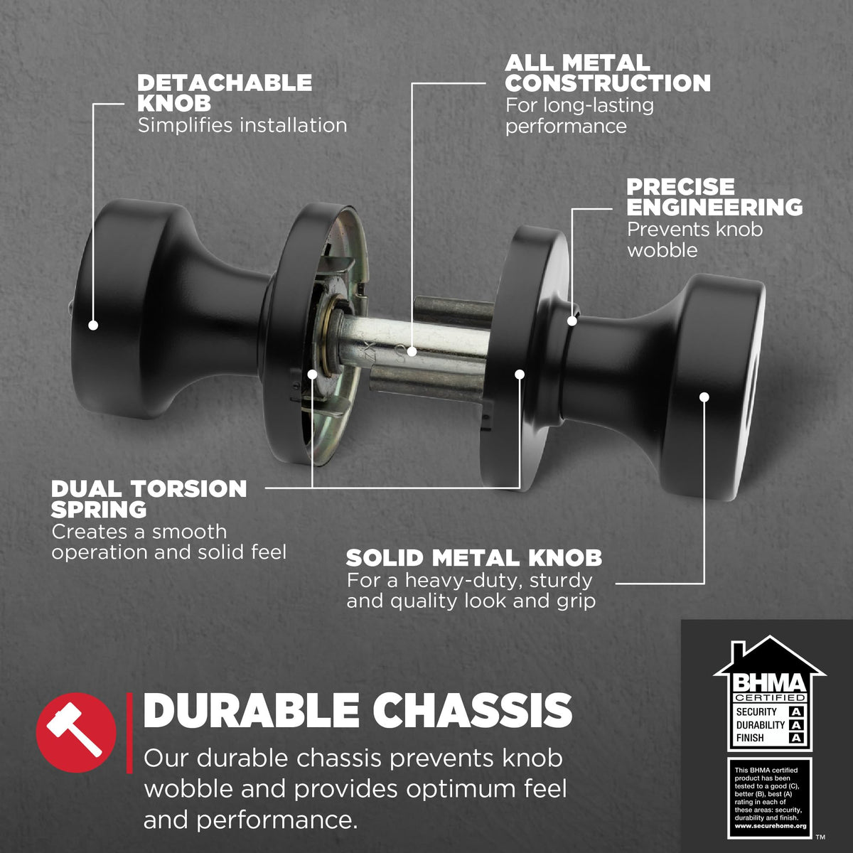 Kwikset Pismo Front Door Knob with Lock and Key, SmartKey, Matte Black