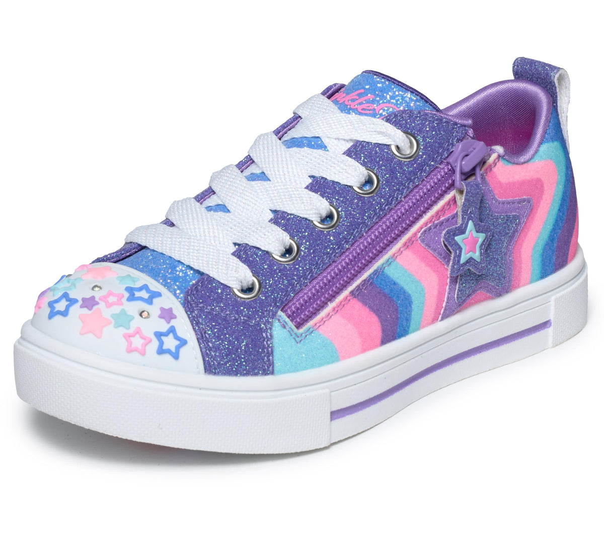 Skechers Twinkle Sparks Cosmic Burst Light Up Sneakers - Star Design Low Top Fashion Shoes with Glitter Upper, Navy Synthetic/Multi Trim, 1H