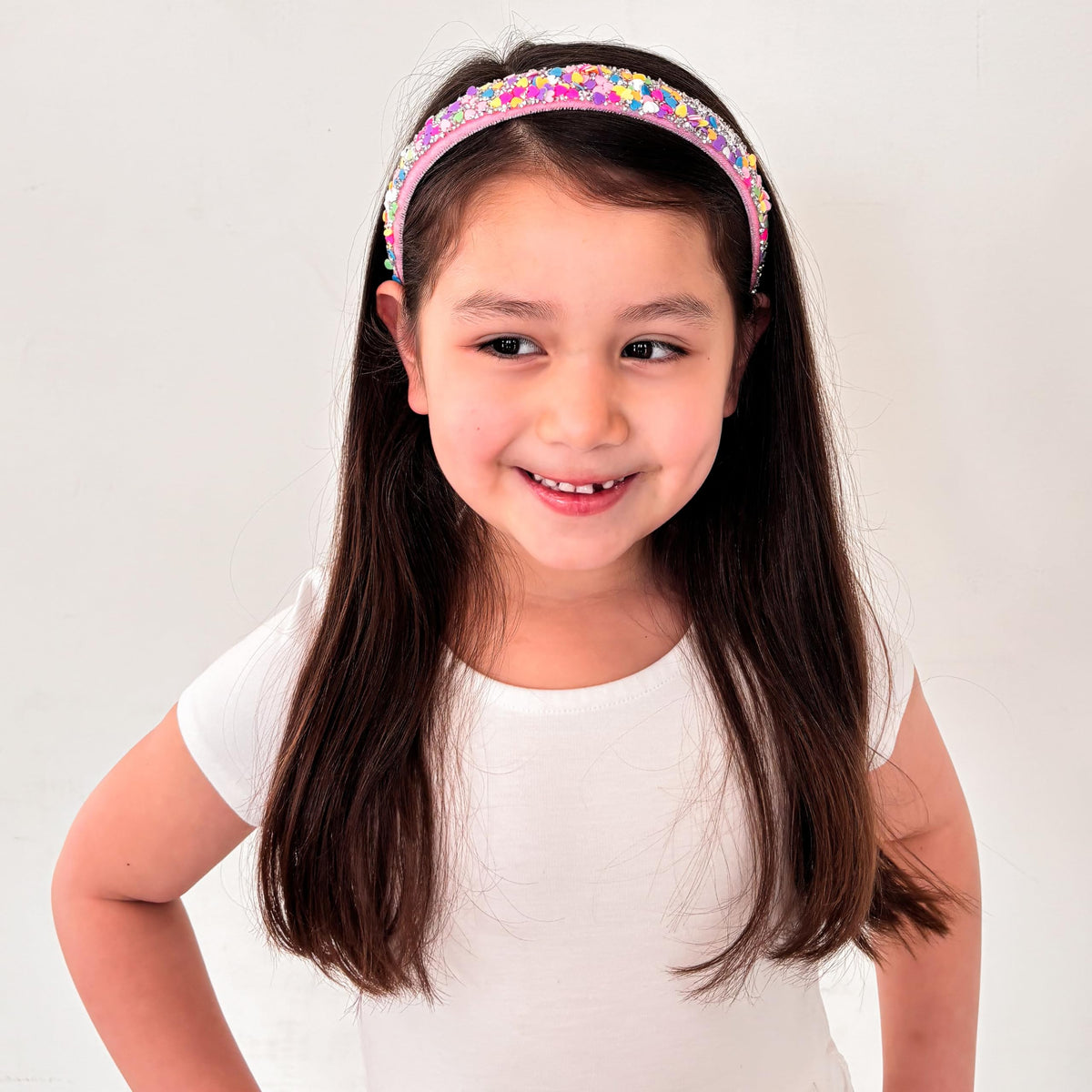 FROG SAC Headbands for Girls - Heart Head Bands for Kids, Wide Rainbow Hair Band for Little Girl, Sparkly Hair Accessories for Toddler Children, Easter Basket Stocking Stuffers (Rainbow Hearts)