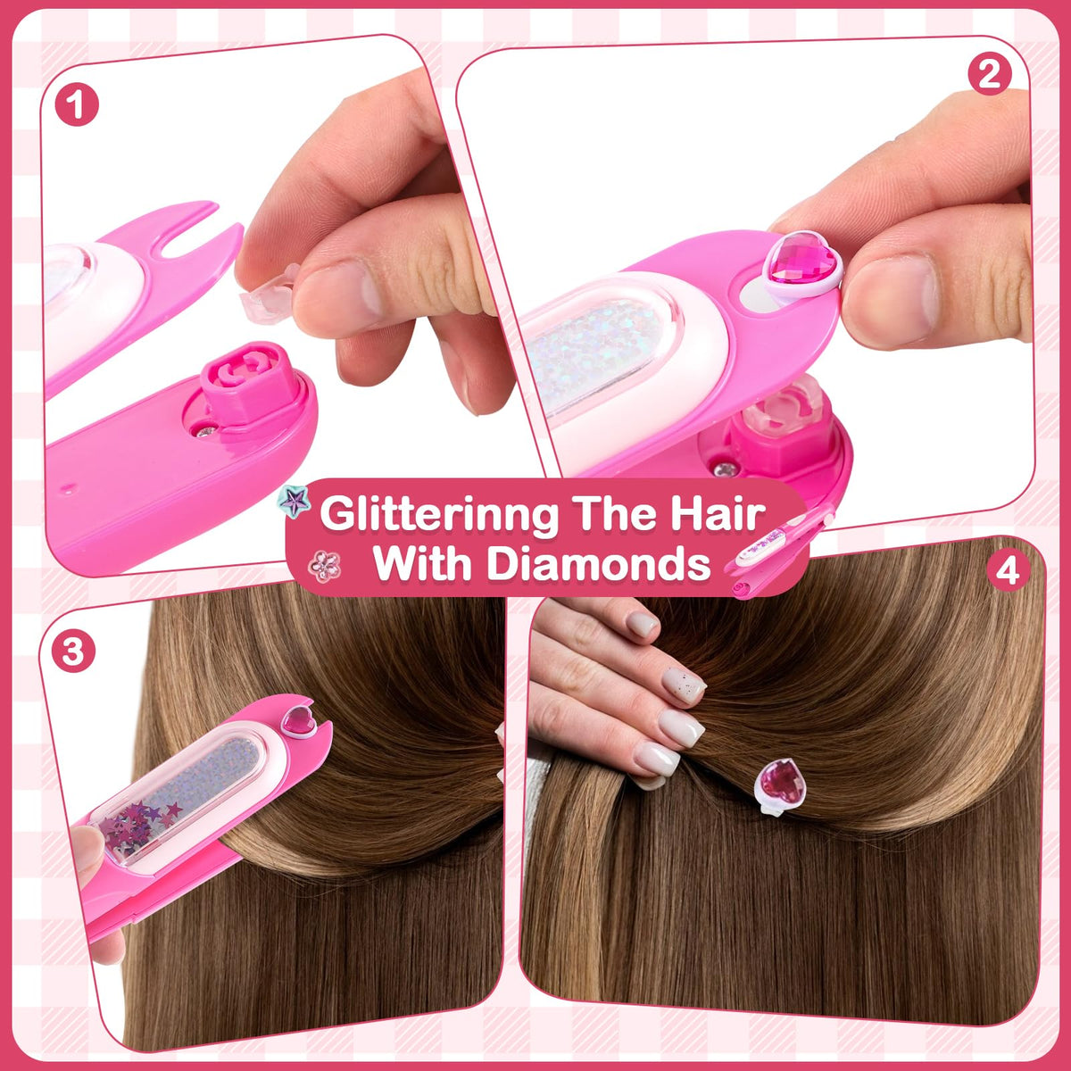 ADXVR Hair Gem Stamper Kit - Bling Hair Jewels for Girls Toys - Hair Accessories with Reusable Shining Diamonds, Birthday Gifts for Girls 3 4 5 6 8-12
