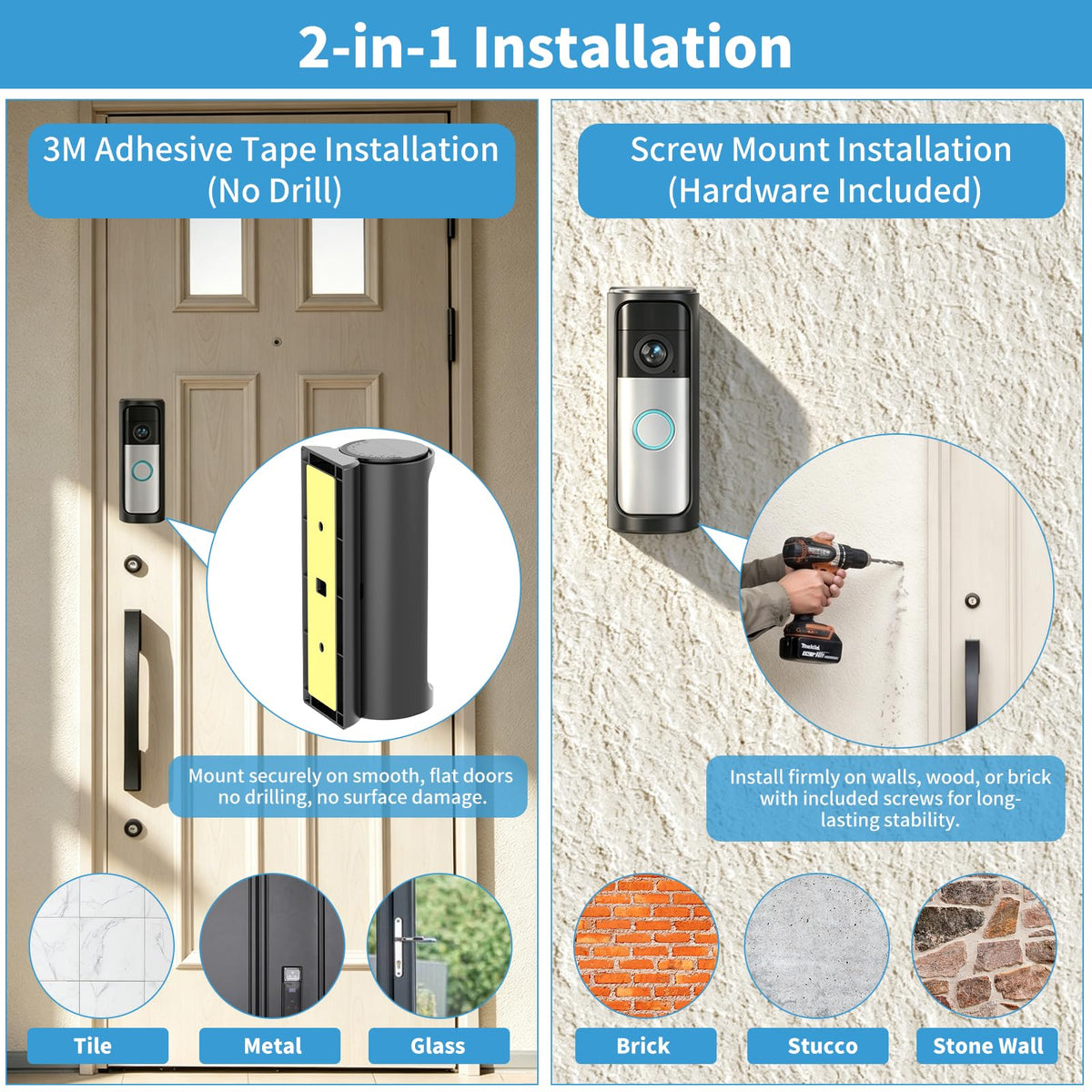360�� Adjustable Ring Doorbell Angle Mount for 2026 Newest Battery Doorbell/Plus/Pro (2nd Gen), No-Drill Adhesive Corner Wedge Kit with Rain Cover, Anti-Theft Video Doorbell Kits for Houses Apartm