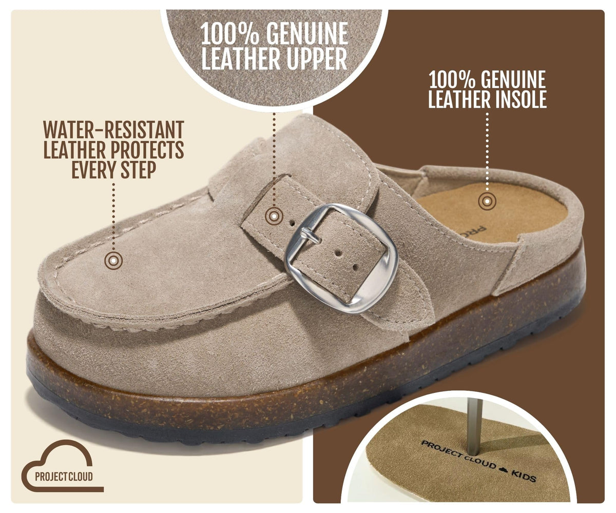 Project Cloud 100% Genuine Leather Girls Clogs - Non Slip Mules for Girls