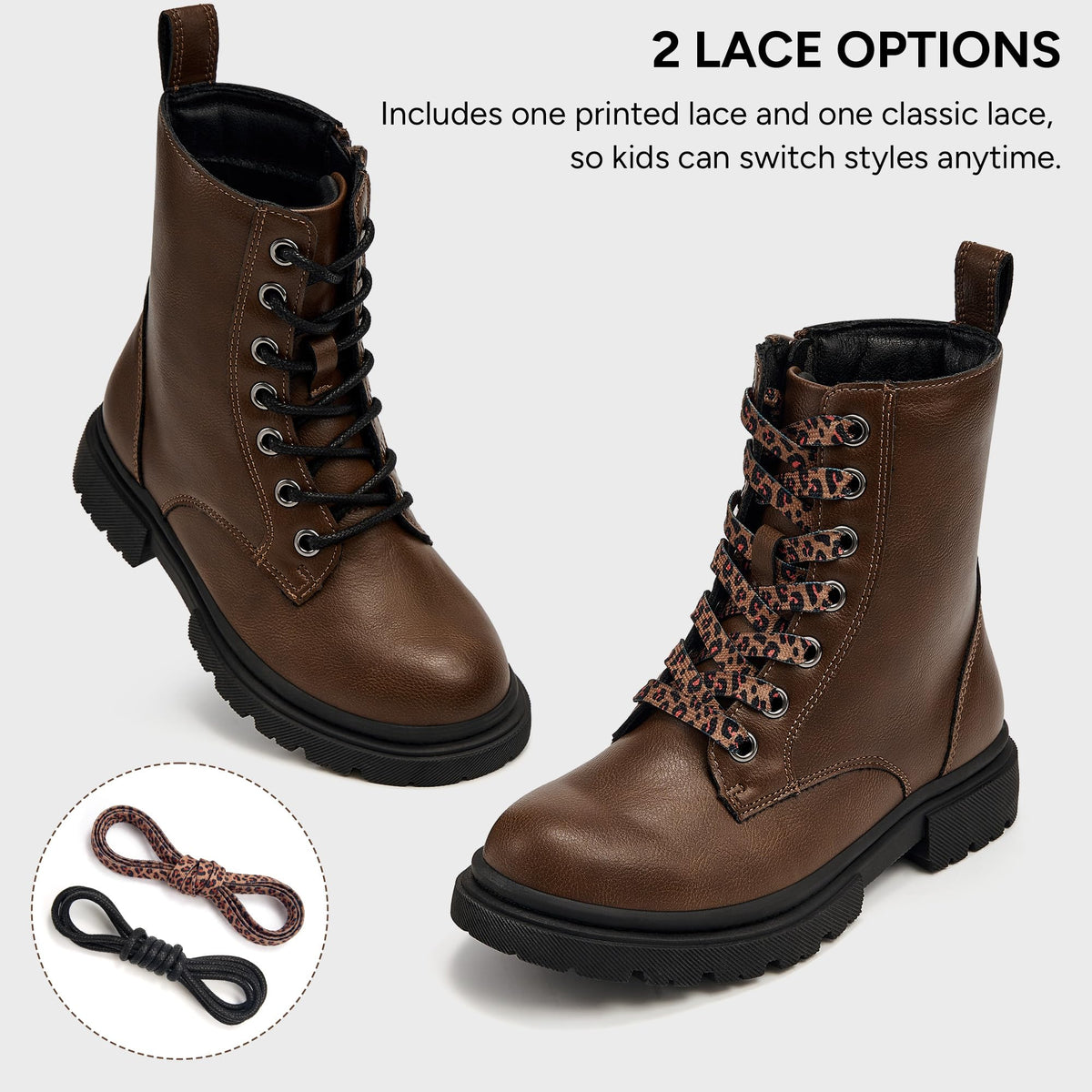 Stelle Girls Combat Ankle Boots with Printed Lace-Up Side Zipper(BN, 3ML)