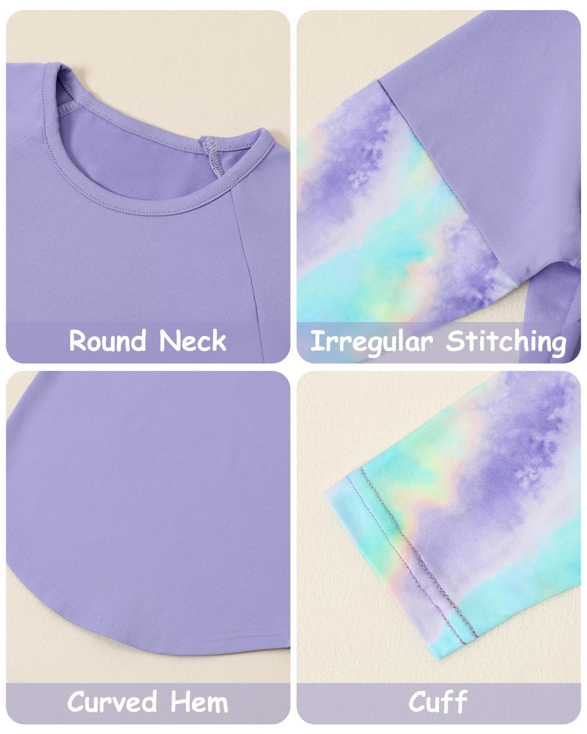 Latnnut Girls Clothes Size 7 Pastel Tie Dye Patchwork Set Purple 7-8 Years