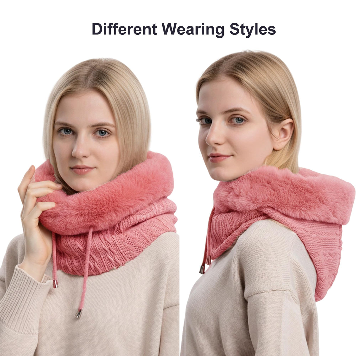HUAMULAN Women Cable Knit Balaclavas Winter Fleece Lined Beanie Hat