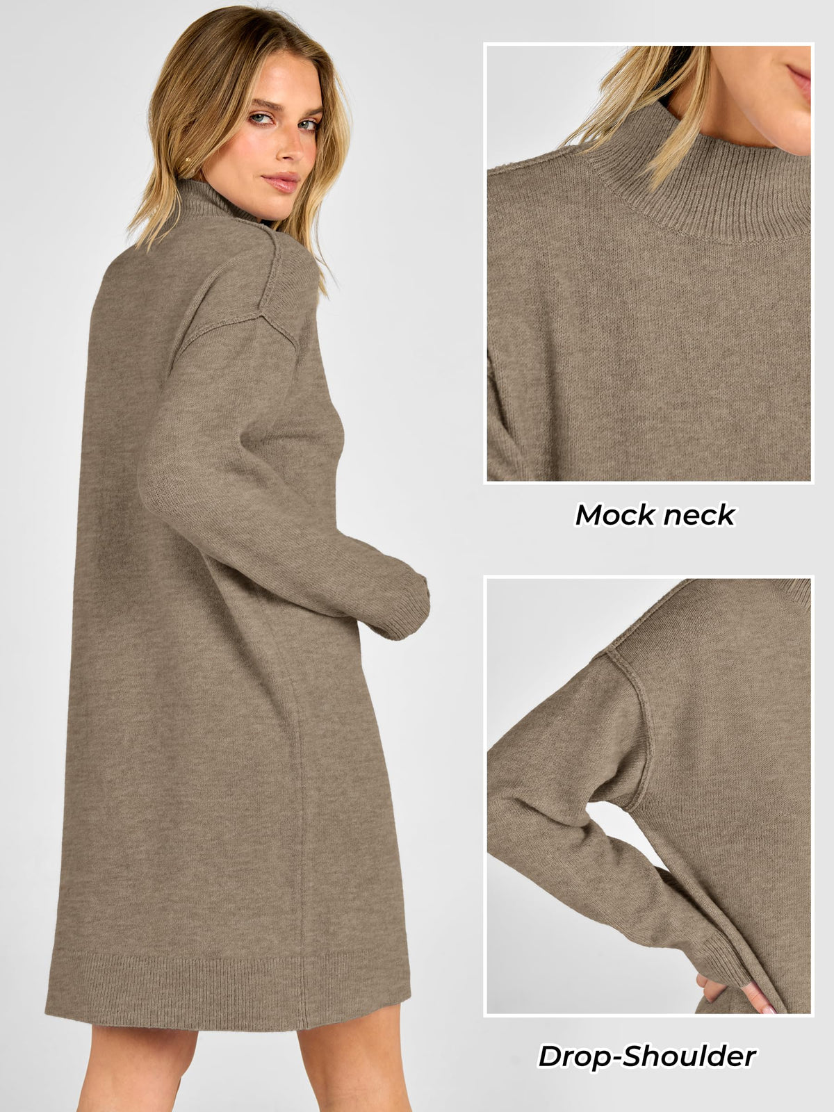 ANRABESS Sweater Dress for Women Fall Oversized Mock Neck Long Sleeve Dress