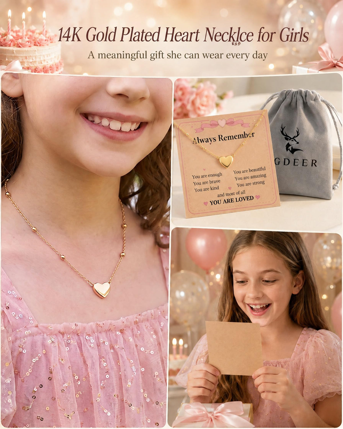HGDEER Heart Nceklace for Girls Teens Tween Gifts